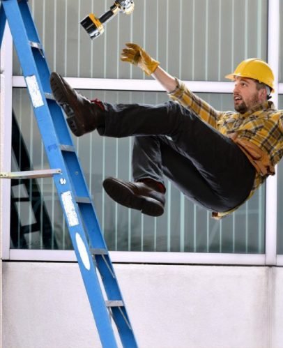 Construction worker falling from a ladder on a jobsite